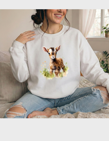 Baby Goat Graphic Tee T-shirt or Sweatshirt ADULT Unisex Hoodie / Crewneck Watercolor Farm Animal Gift