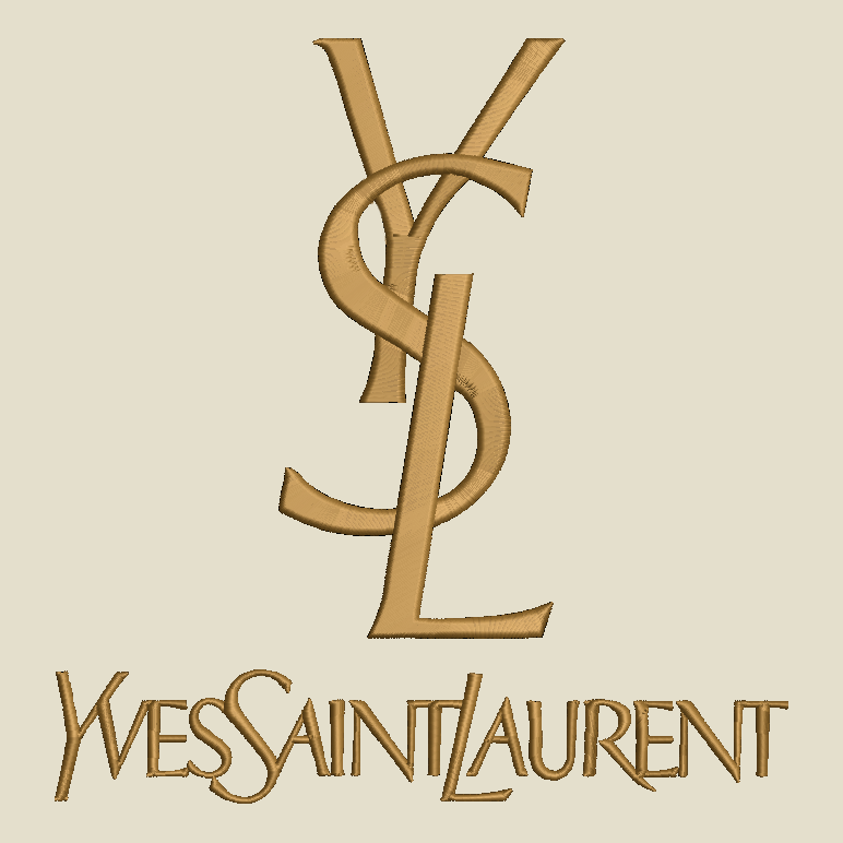 embroidered gold yves saint laurent logo on a beige background