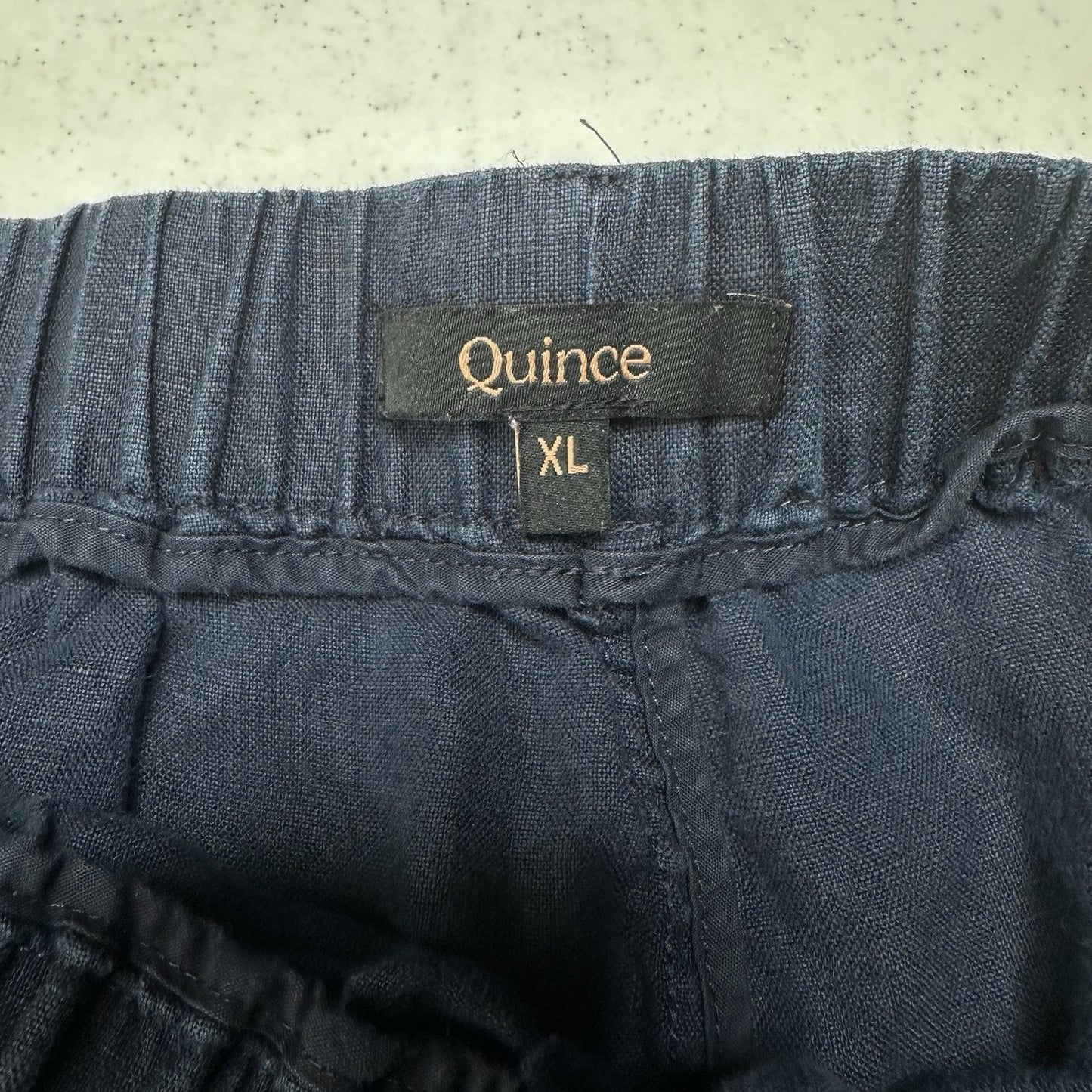 Quince Pants Womens XL Linen Crop Navy Blue Pull On Coastal Beach Lagenlook