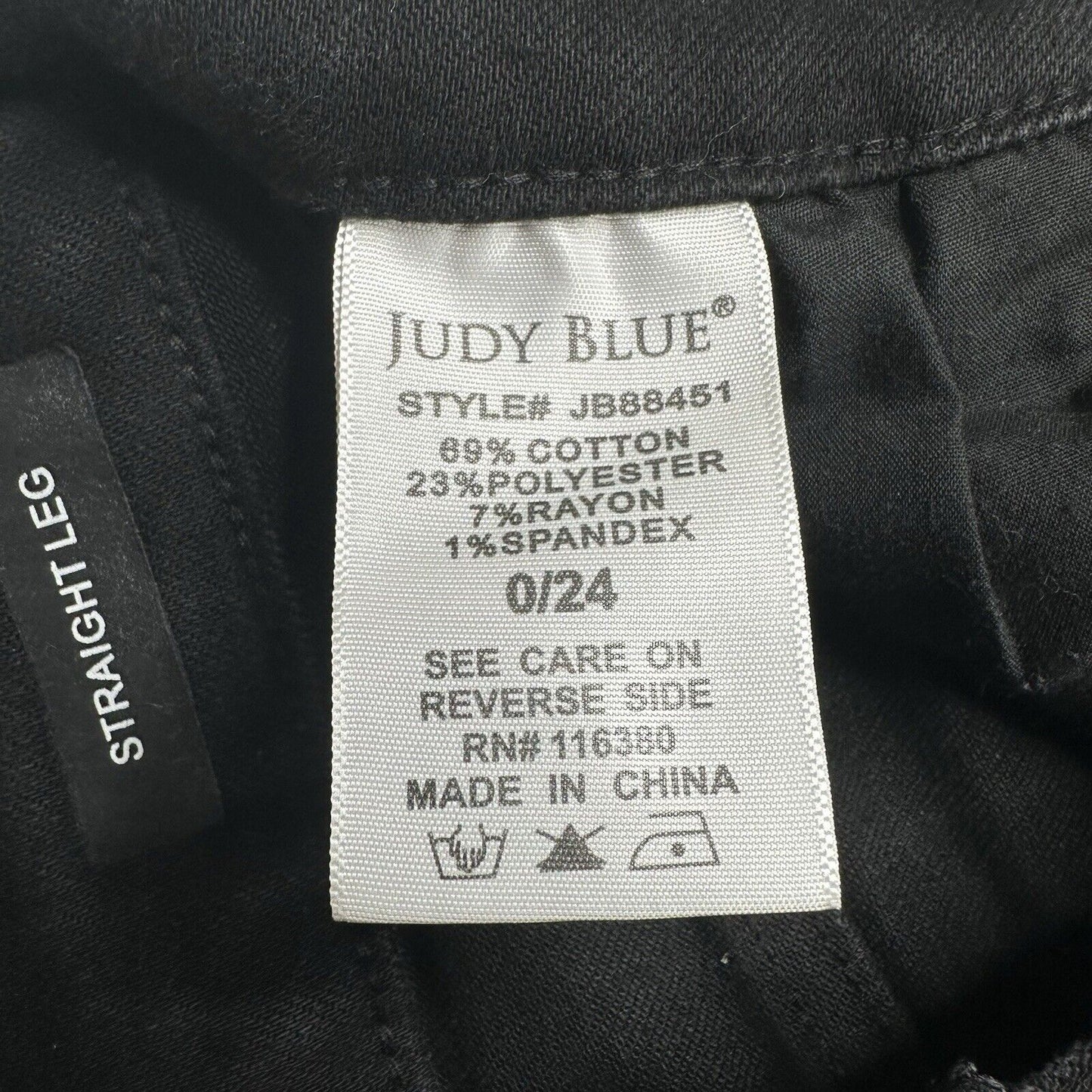 Judy Blue Jeans Womens 0 24 Straight Leg Black Stretch Denim Split Hems EUC