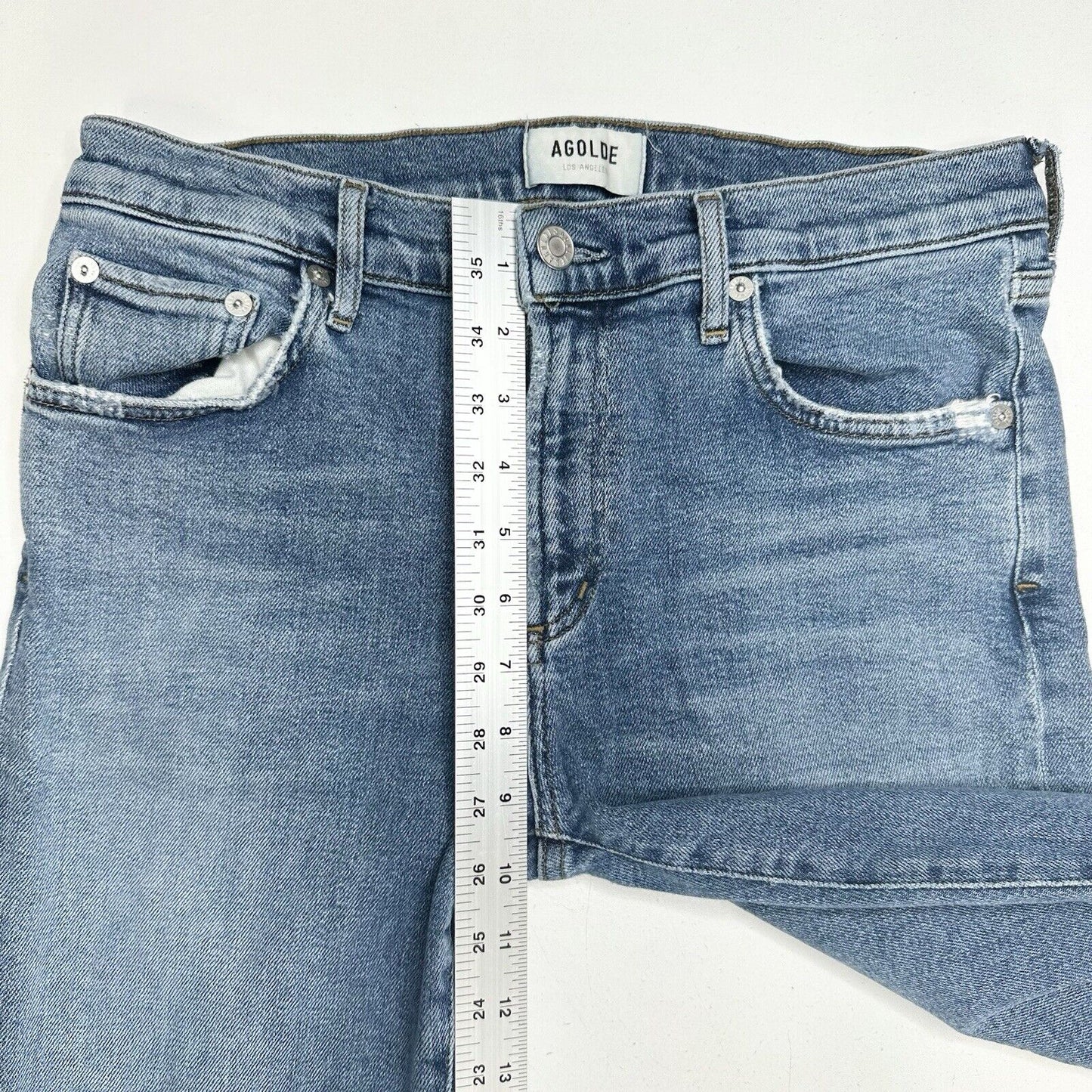 AGOLDE Jeans Women 28 Toni Midrise Skinny Blue Stretch Denim Distress Light Wash