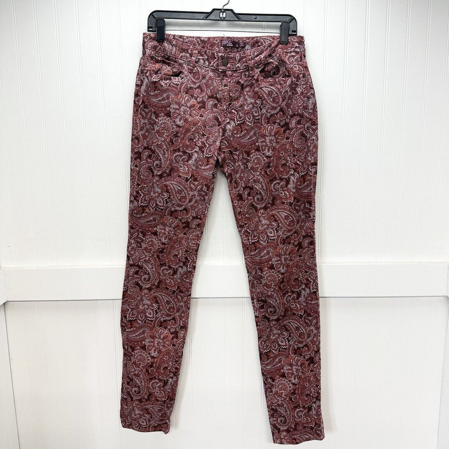 Prana Jeans 10 Womens Corduroy Trinity Skinny Slim Pink Rhubarb Paisley Preppy