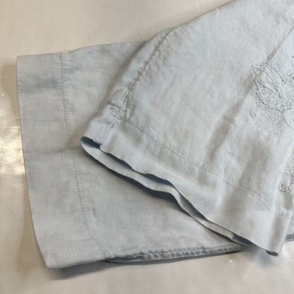 J Jill Linen Pants Womens 14 Petite Light Blue Wide Leg Ankle Floral Embroidery