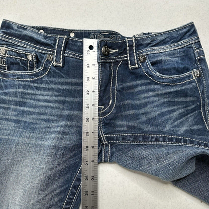 Miss Me Jeans 29 Capri Embroidery Rhinestones Distress Denim Y2K Western *Flaw