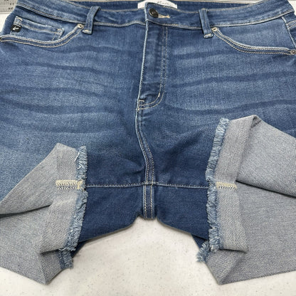 Kancan Shorts Womens 16W Cuffed Blue Denim Jean 4" Stretch Comfort Fringe EUC