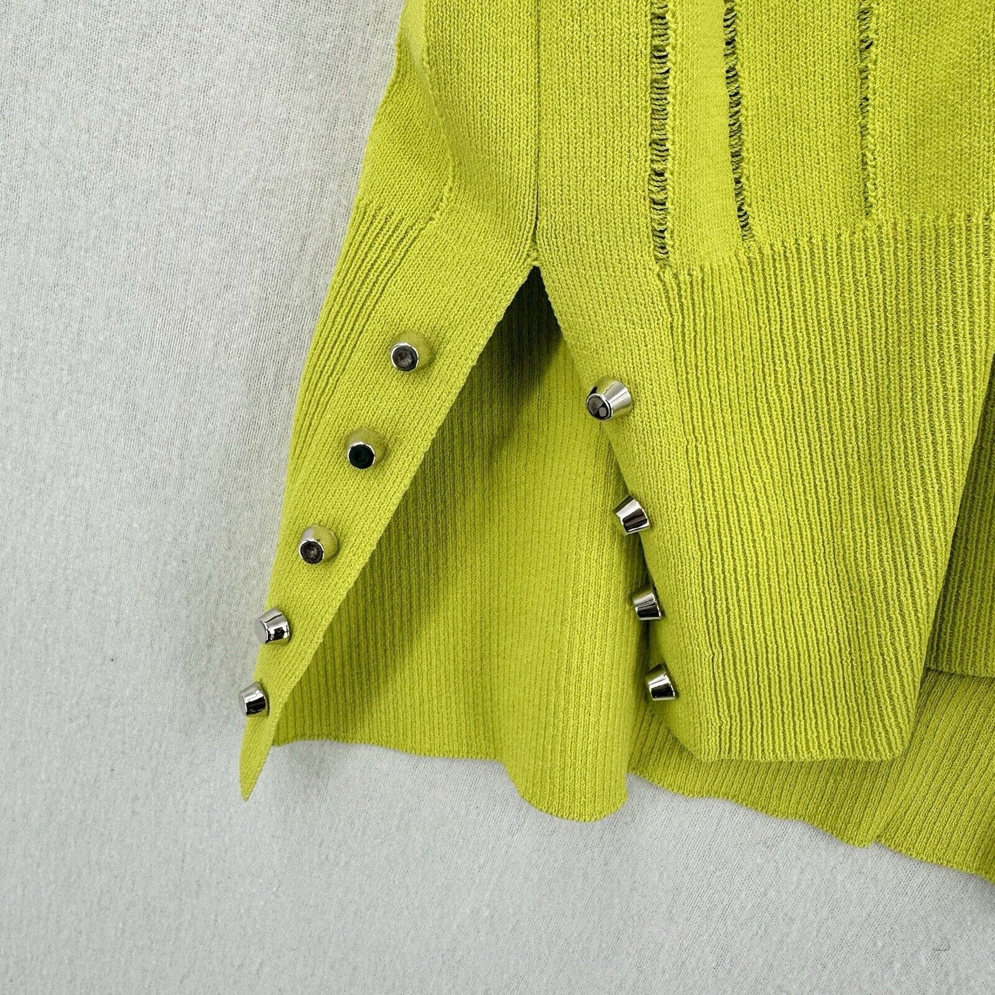 Joseph Ribkoff Top Womens Medium Neon Green Yellow Studded Travel OldMoney EUC