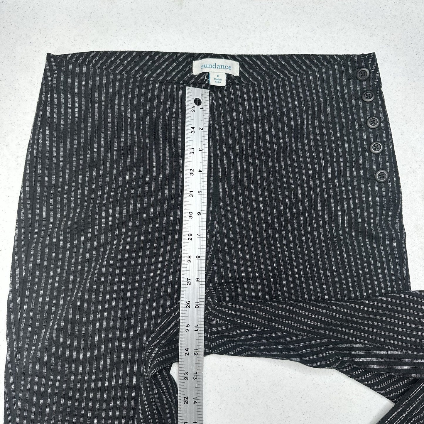 Sundance Pants Womens 6 Black Pinstripe Linen Cotton Coastal Contemporary