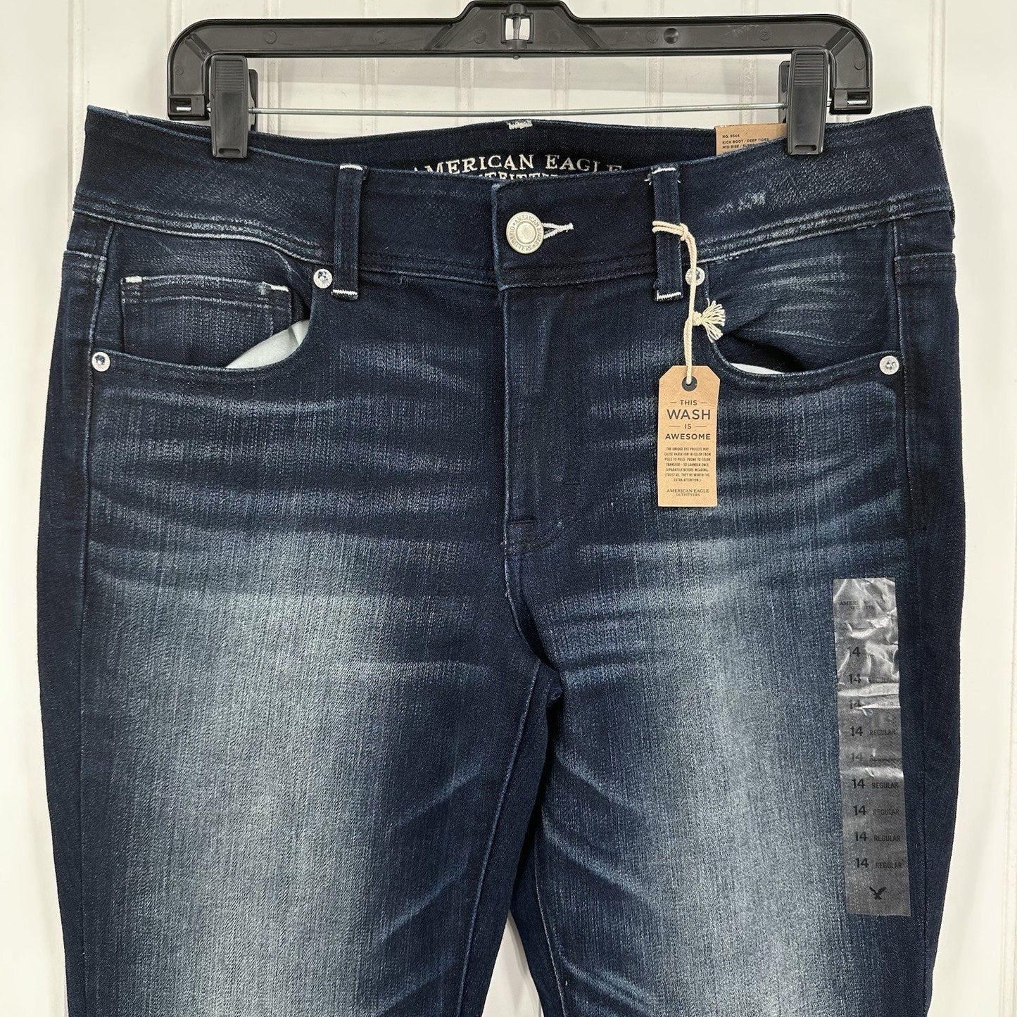 American Eagle Jeans Womens 14 Kick Boot Blue Denim Rodeo Cowboy Western NEW