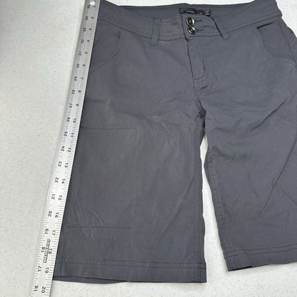 Prana Shorts Women 2 Halle Bermuda Gray Comfort Stretch Trail Hiking Nylon *Spot