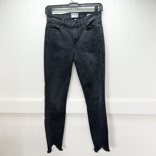 Frame Jeans 27 Le Skinny Crop Ankle Faded Black Denim Womens Shark Bite Fray