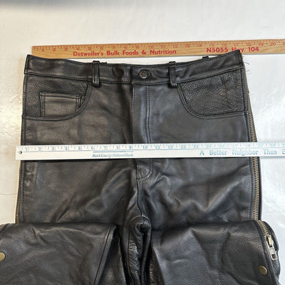 USA Bikers Over Pants Men 36x29 Black Genuine Leather Motorcycle Zipper *Smaller