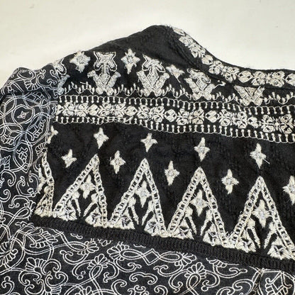 Lucky Brand Top Womens 1X Black White Embroidered Boho Lightweight Shirt Hi Low
