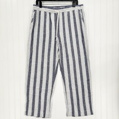 Rails Pants Womens Large Agnes Linen Blend Ankle White Blue Stripes Coastal EUC