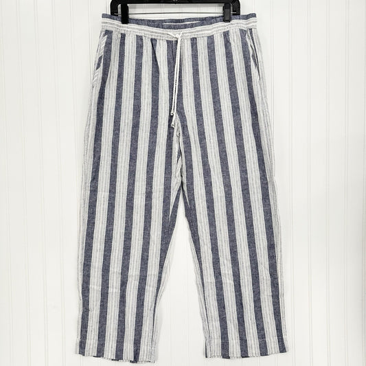 Rails Pants Womens Large Agnes Linen Blend Ankle White Blue Stripes Coastal EUC