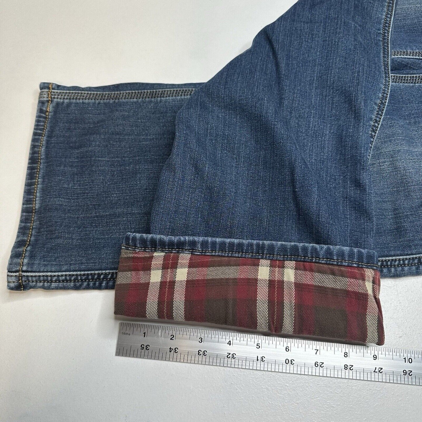 Carhartt Flannel Lined Jeans Women 12 Relaxed Fit Straight Blue Denim Plaid Work