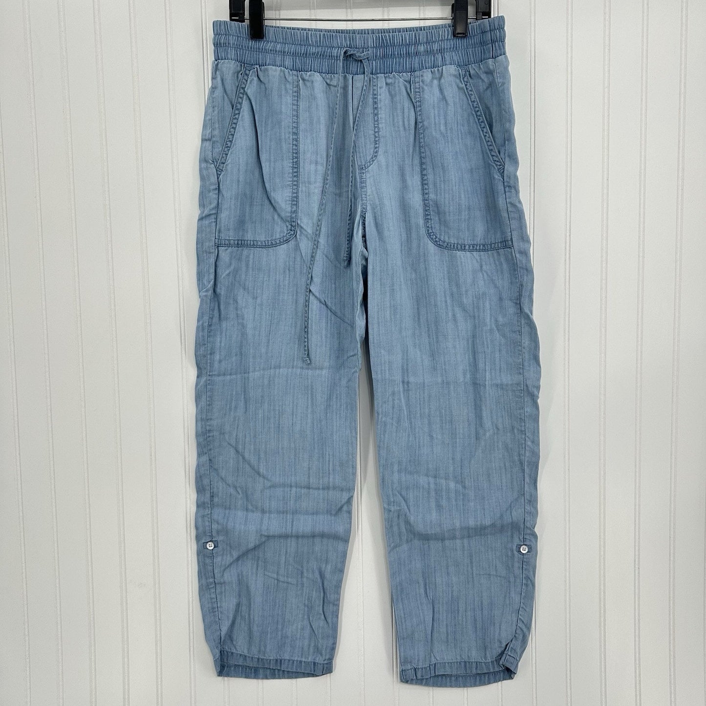 Cloth Stone Pants Medium Chambray Lyocell Tencel Ankle Crop Blue Roll Up Coastal