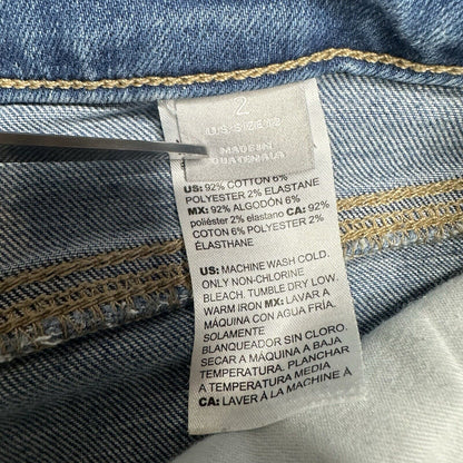Chicos Jeans 2 US 12 So Slimming Girlfriend Slim Leg Crop Blue Denim Fray *Spot
