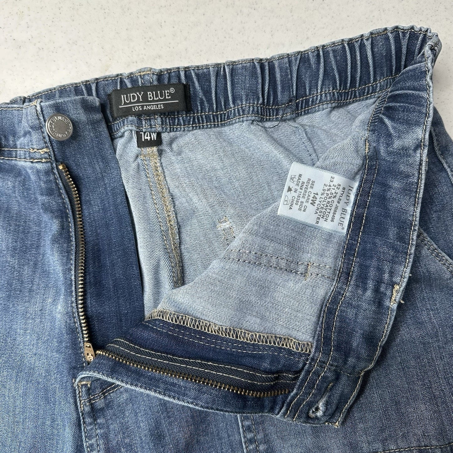 Judy Blue Jeans Womens 14W High Waist Jogger Blue Stretch Denim Elastic Waist