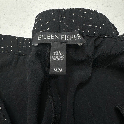 Eileen Fisher Pants Medium Wide Crop Black Polka Dot Pull On Tencel Coastal EUC