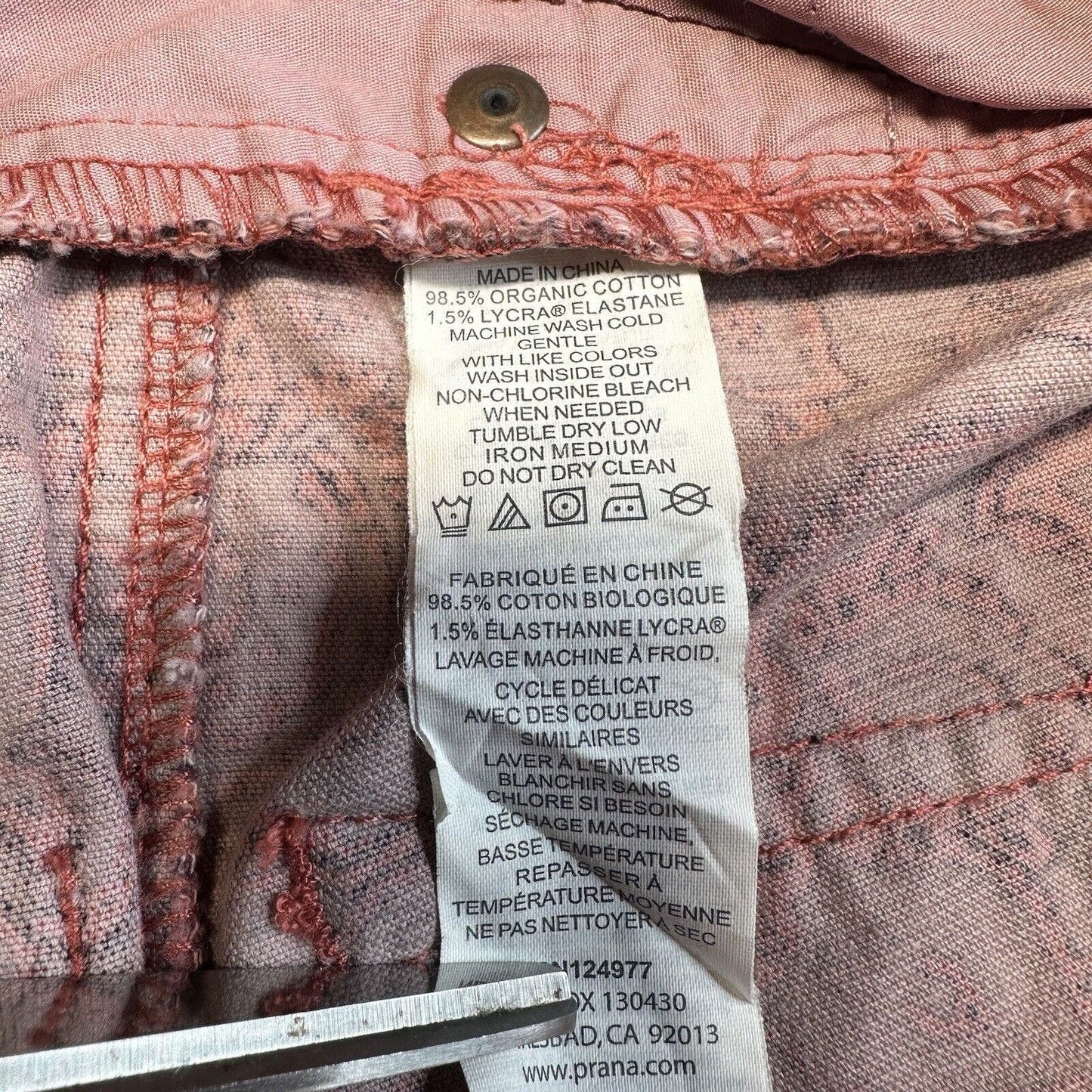 Prana Jeans 10 Womens Corduroy Trinity Skinny Slim Pink Rhubarb Paisley Preppy