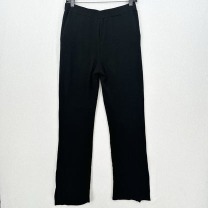 Monrow Pants Womens Small SuperSoft Straight Black Knit Pull On Split Hems Cozy