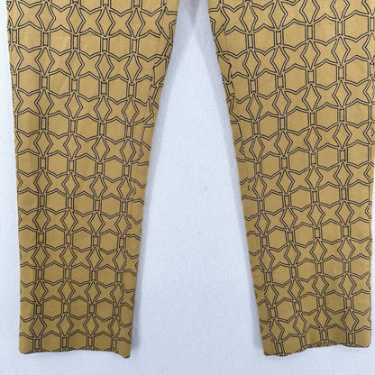 Tibi Pants Womens 2 Slim Crop Mustard Yellow Cotton Throwing Stars Career Preppy