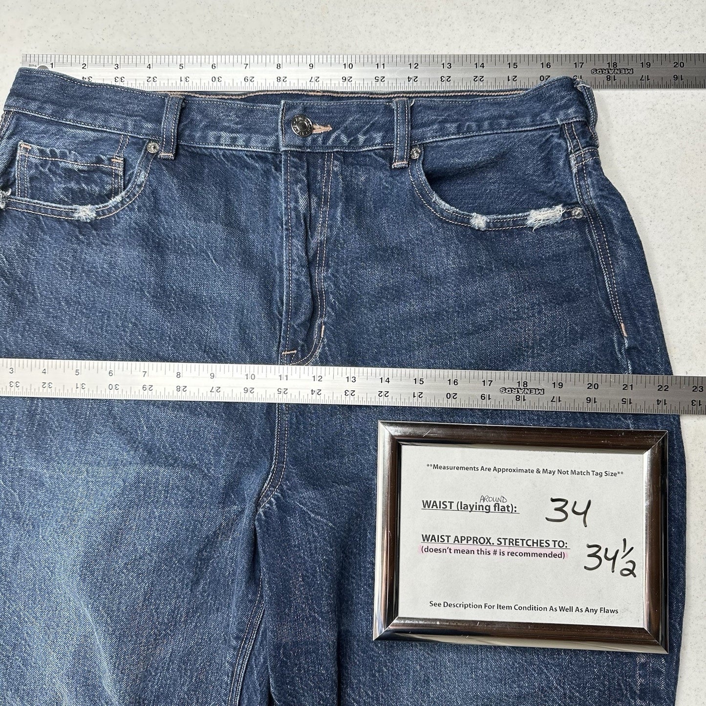 American Eagle Jeans Womens 14 Short Mom Relaxed High Rise Blue Denim Distressed