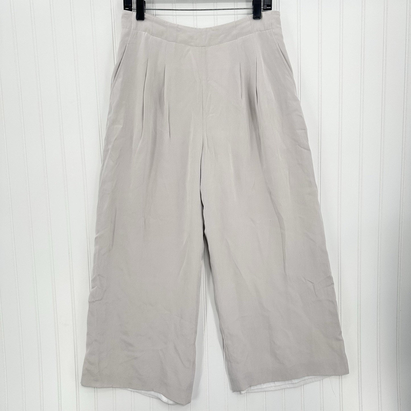 Lafayette 148 Pants Women 12 Petite Silk Wide Leg Light Gray Lined Coastal *Flaw