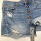 American Eagle Shorts 12 Hi Rise Shortie Stretch Blue Denim Distress Button Fly