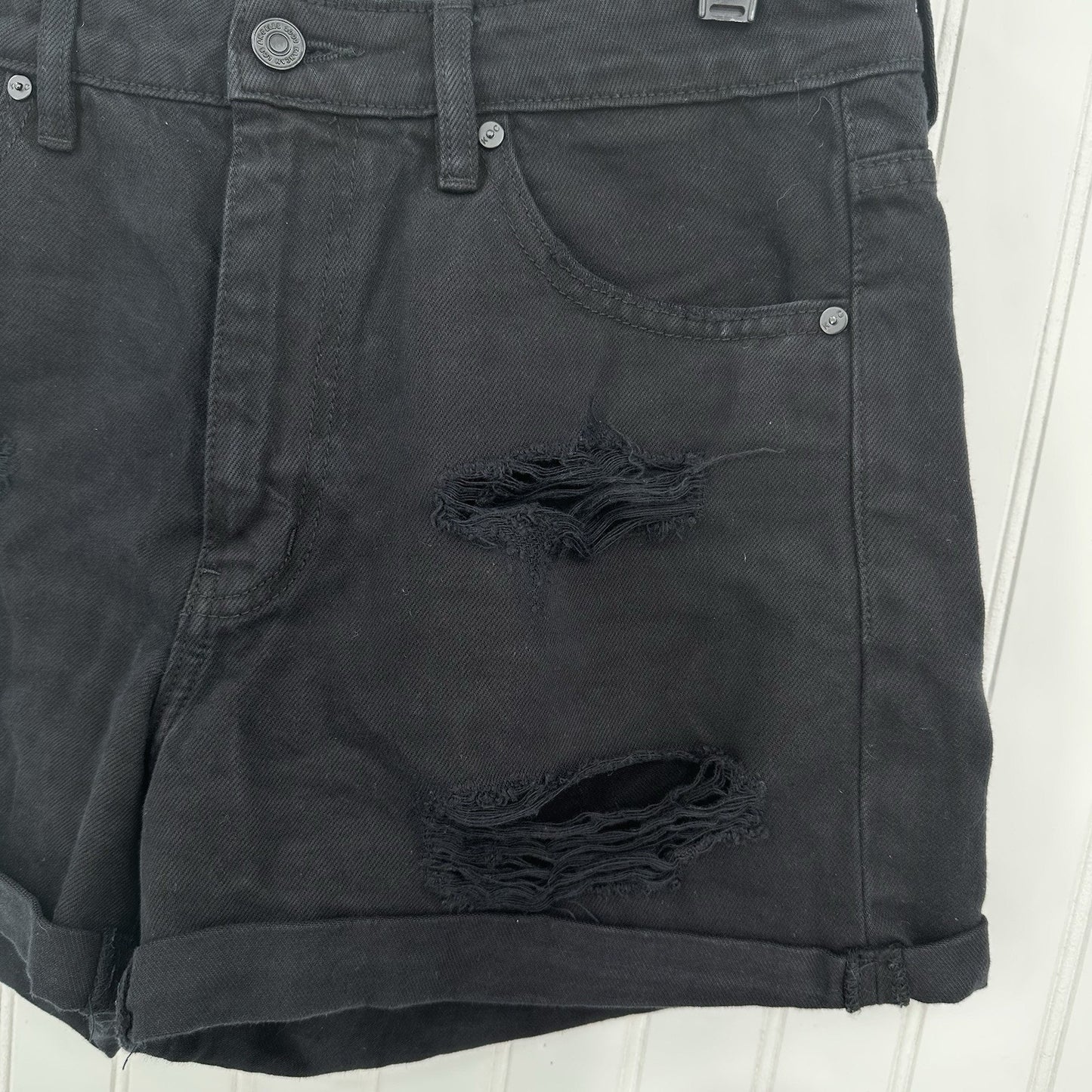 Kancan Shorts Womens Large High Rise Cuffed Black Jean Denim Distress Grunge EUC