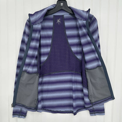 Title Nine Sweater Womens Small Full Zip Top Purple Stripes Jacket Thumbholes