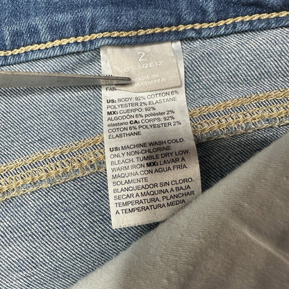 Chicos Jeans 2 US 12 So Slimming Girlfriend Slim Leg Crop Blue Fray Distressed