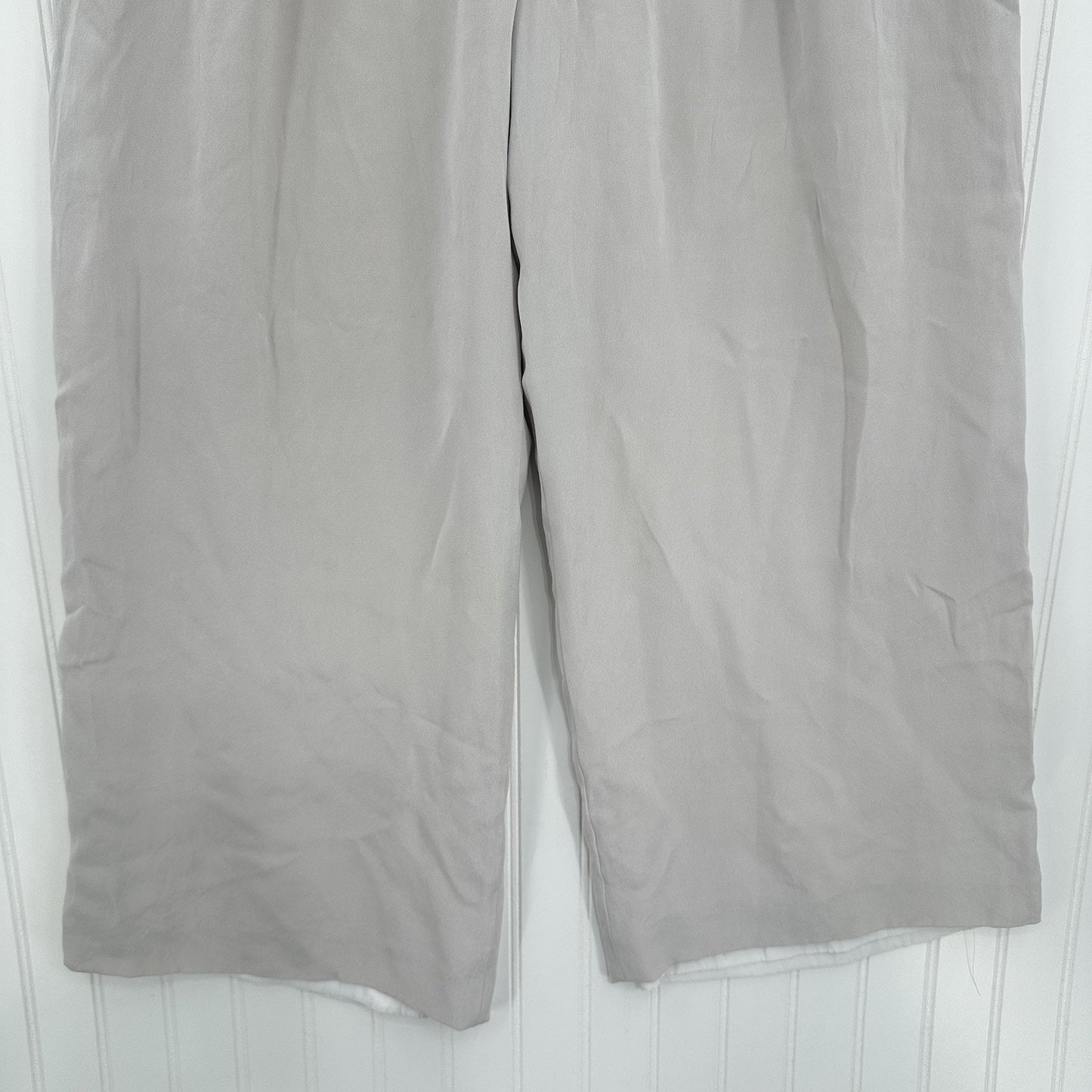 Lafayette 148 Pants Women 12 Petite Silk Wide Leg Light Gray Lined Coastal *Flaw