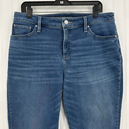 Chicos Jeans 2 US 12 So Slimming Girlfriend Slim Leg Crop Blue Fray Distressed