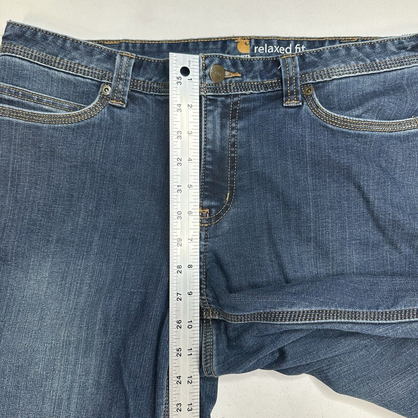 Carhartt Flannel Lined Jeans Women 12 Relaxed Fit Straight Blue Denim Plaid Work