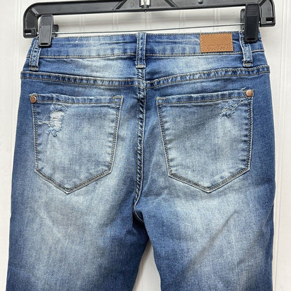 Judy Blue Jeans Womens 1/25 Skinny Crop Stretch Blue Denim Distressed Fray