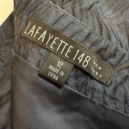 Lafayette 148 Skirt Women 12 Navy Blue Pencil Knee Length Back Slit Acetate/Silk