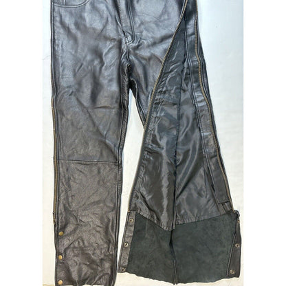 USA Bikers Over Pants Men 36x29 Black Genuine Leather Motorcycle Zipper *Smaller