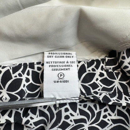 Diane Von Furstenberg Silk Shorts Womens 4 Black/White Floral Zip Front Pockets