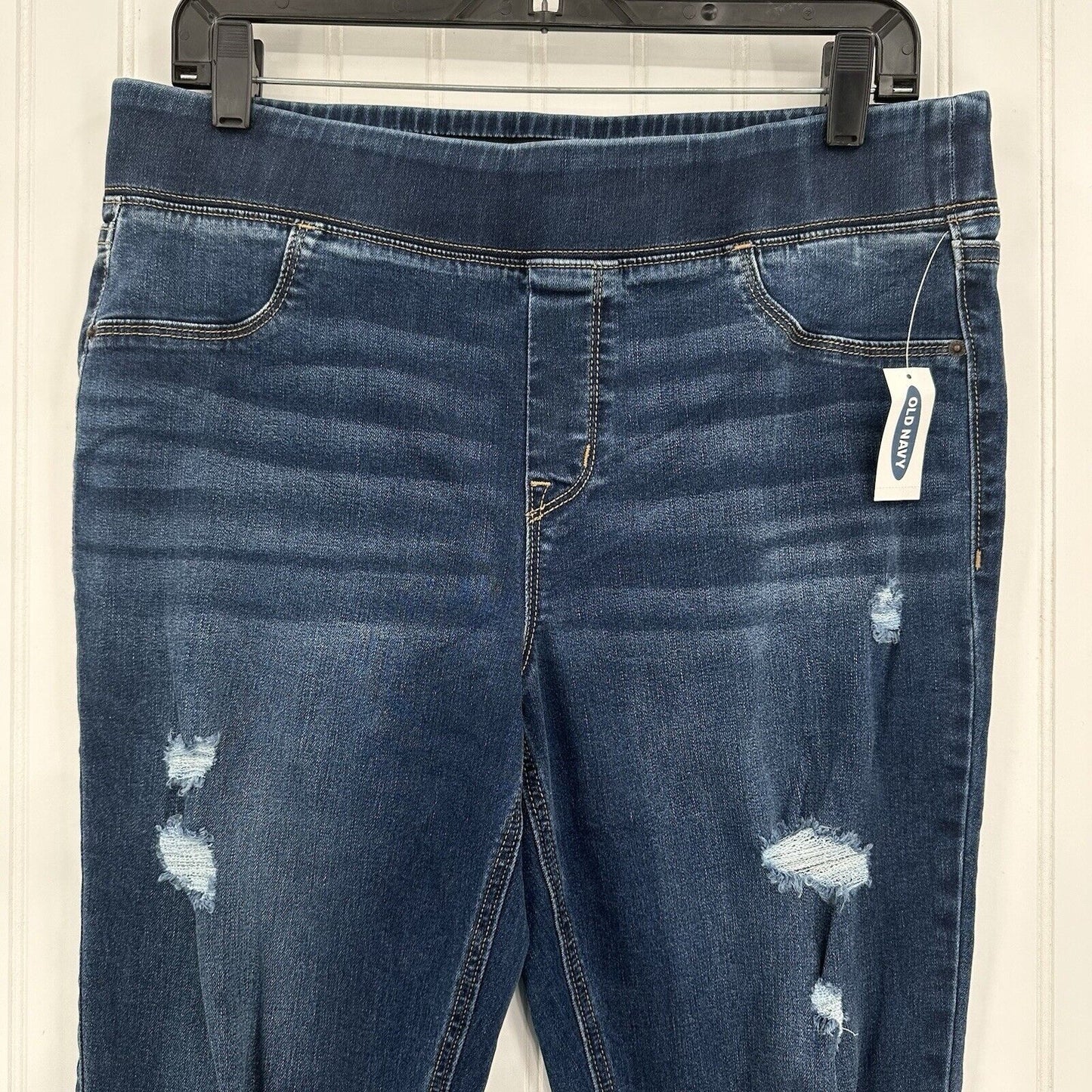 Old Navy Jeans Womens 12 Rockstar Super Skinny Jegging Blue Denim Distressed NEW