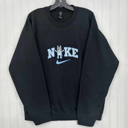Nike Bluey Sweatshirt Embroidered ADULT Hoodie / Crewneck Unisex Dog Sisters Best Friends Cartoon