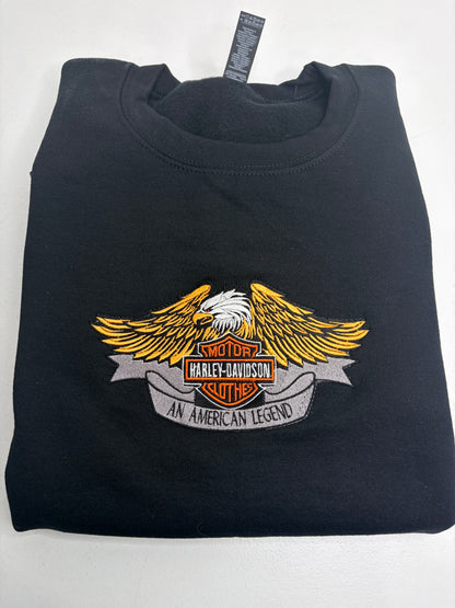 Black sweatshirt with Harley-Davidson logo on a white background