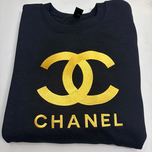 Chanel Logo Embroidered ADULT Hoodie / Crewneck Sweatshirt Unisex GOLD Font