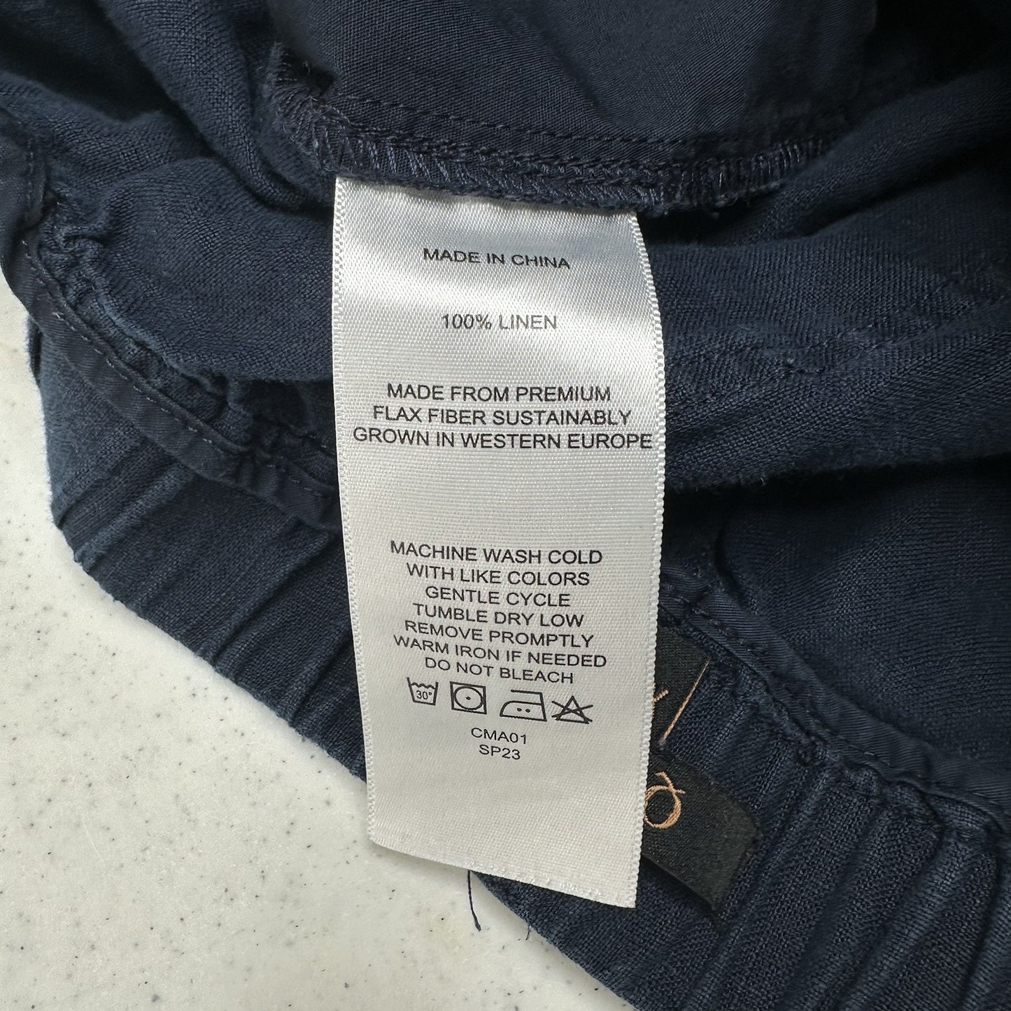 Quince Pants Womens XL Linen Crop Navy Blue Pull On Coastal Beach Lagenlook