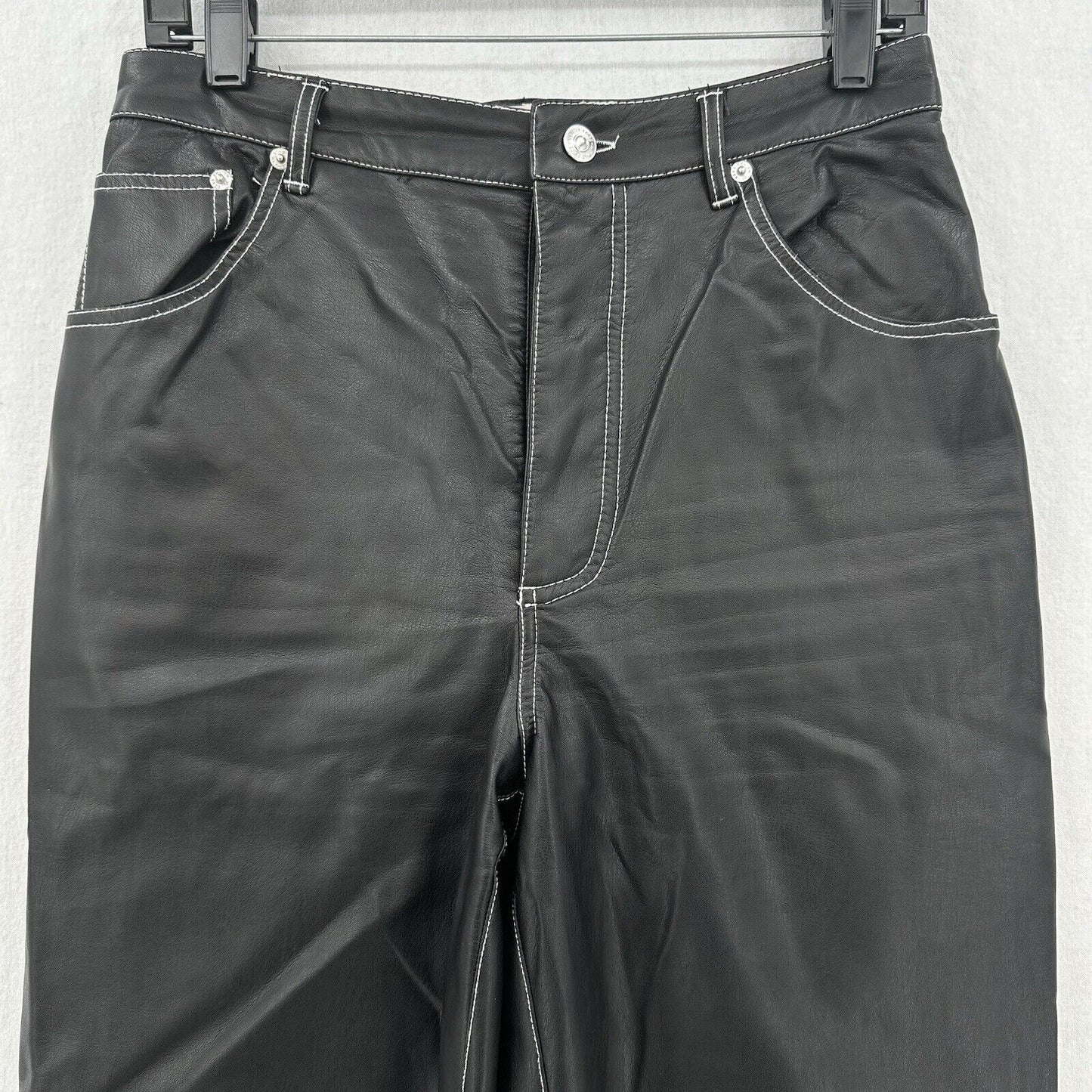 We The Free People Pants Womens 8 It Factor Vegan Leather Black Wide Leg Hi Rise