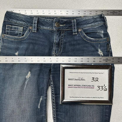 Silver Jeans Womens 30 Suki Boot Surplus Blue Bootcut Denim Western Gold Sequins