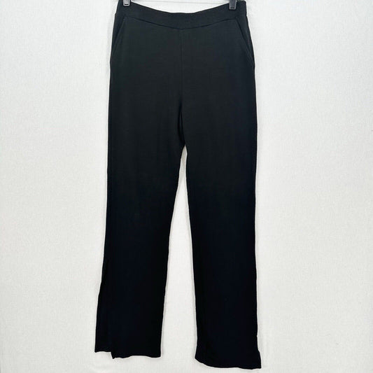 Monrow Pants Womens Small SuperSoft Straight Black Knit Pull On Split Hems Cozy