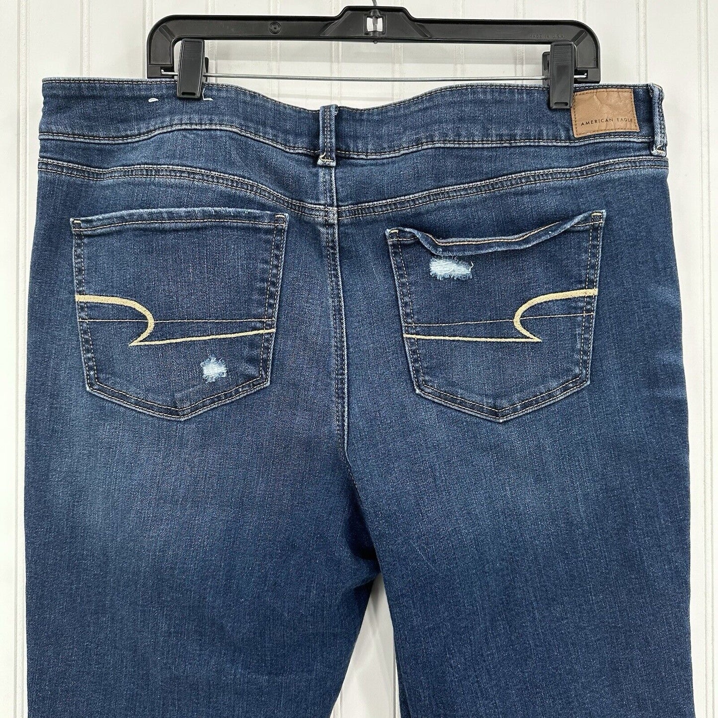 American Eagle Jeans Womens 20 Artist Crop Super Stretch Blue Denim Distress EUC