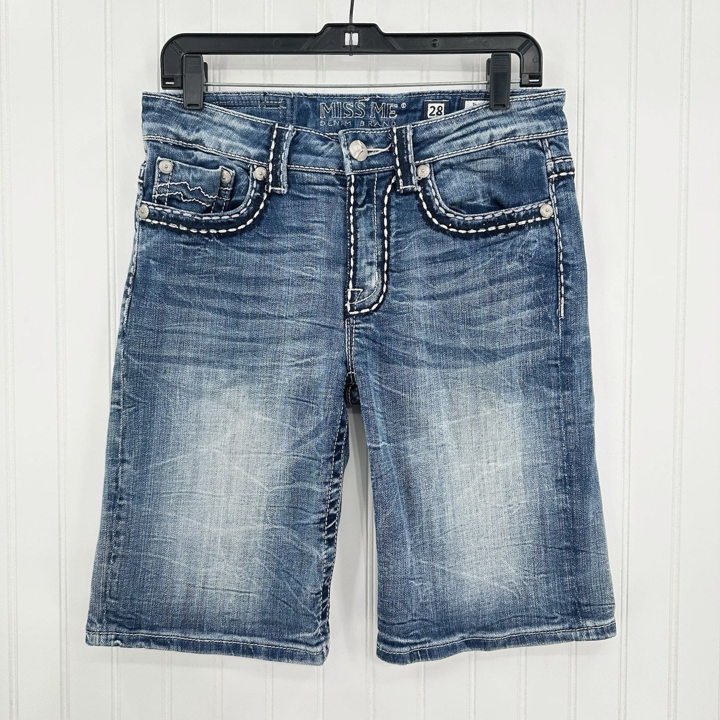 Miss Me Shorts Womens 28 Boyfriend Bermuda Blue Jean Denim Y2K Western Modest