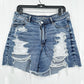 American Eagle Shorts 14 Highest Rise Baggy Midi Blue Denim Distressed Grunge